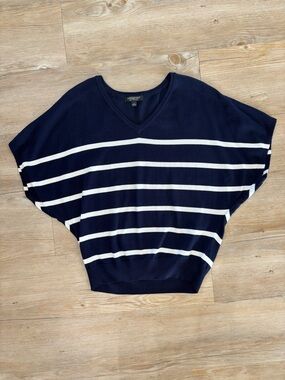 Liverpool Navy and White Striped V-Neck Sweater - Women's